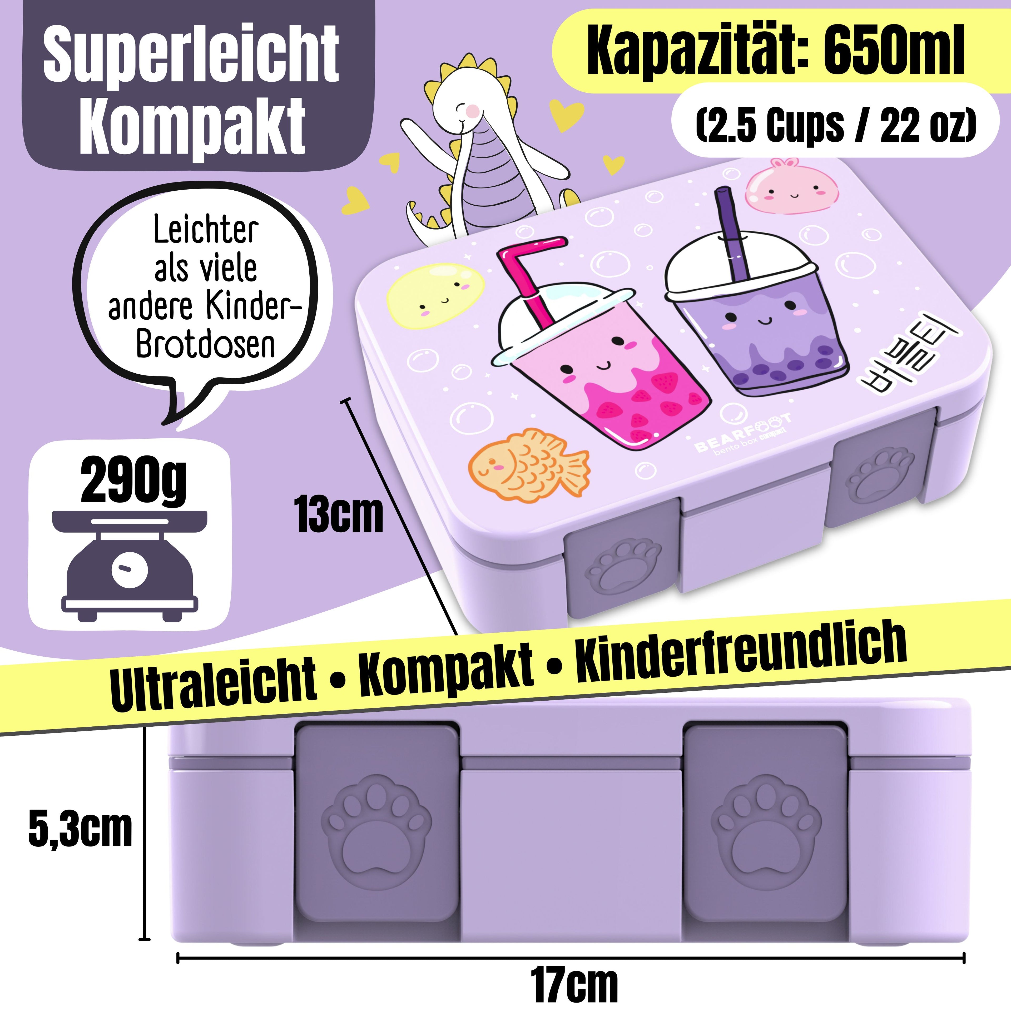 Brotdose mit Fächern, leicht &amp; auslaufsicher-BubbleTea lila