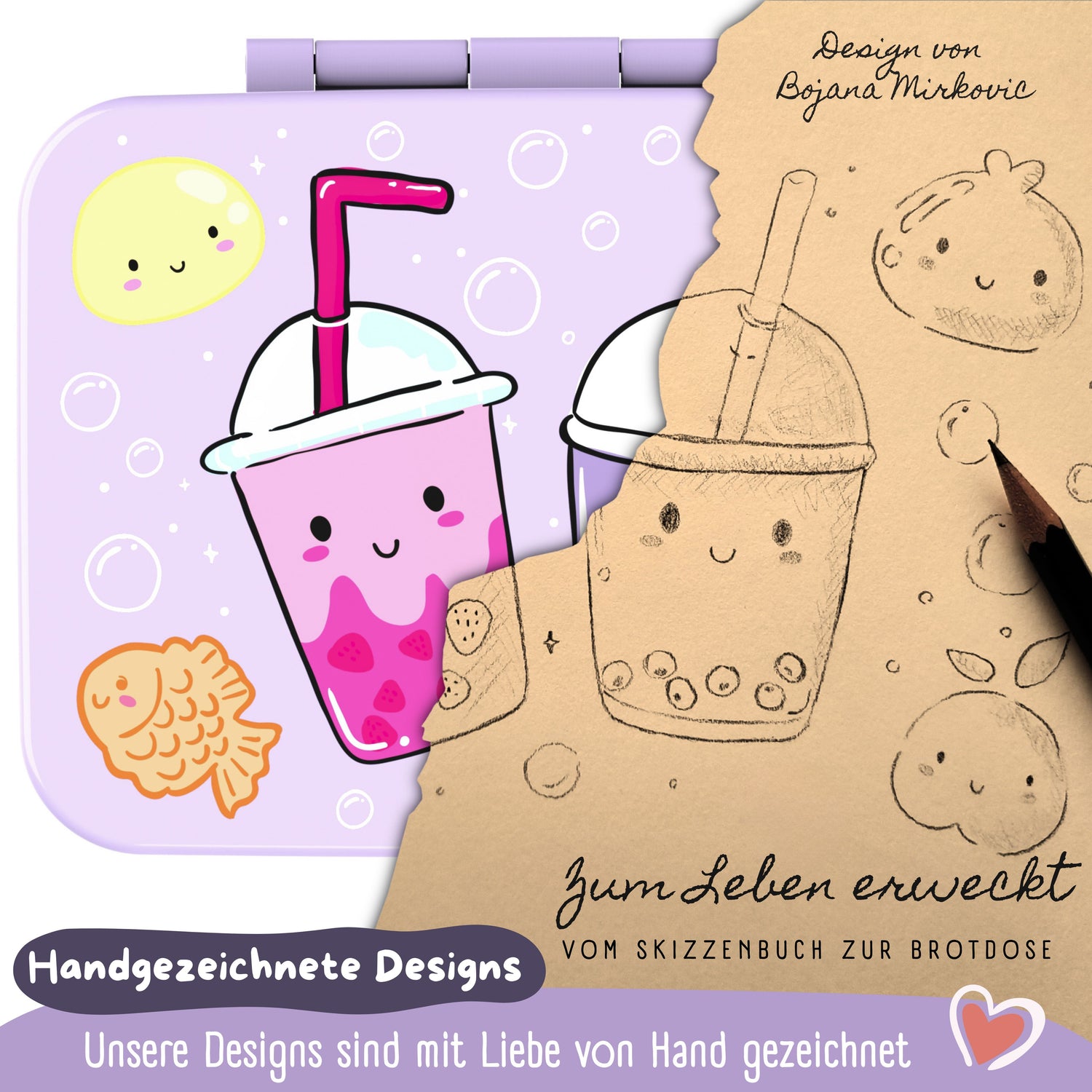 Brotdose mit Fächern, leicht &amp; auslaufsicher-BubbleTea lila