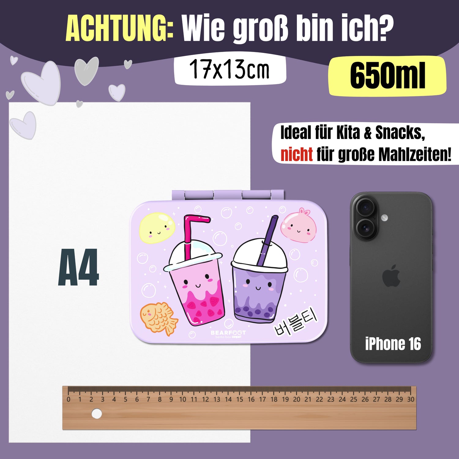 Brotdose mit Fächern, leicht &amp; auslaufsicher-BubbleTea lila