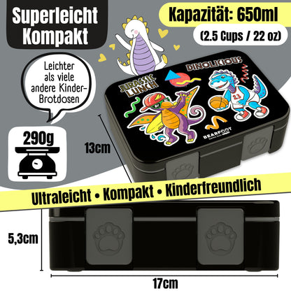 Brotdose mit Fächern, leicht &amp; auslaufsicher - Dinos schwarz