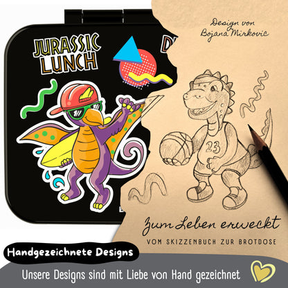 Brotdose mit Fächern, leicht &amp; auslaufsicher - Dinos schwarz