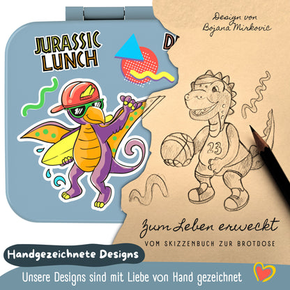 Brotdose mit Fächern, leicht &amp; auslaufsicher - Dinos blau
