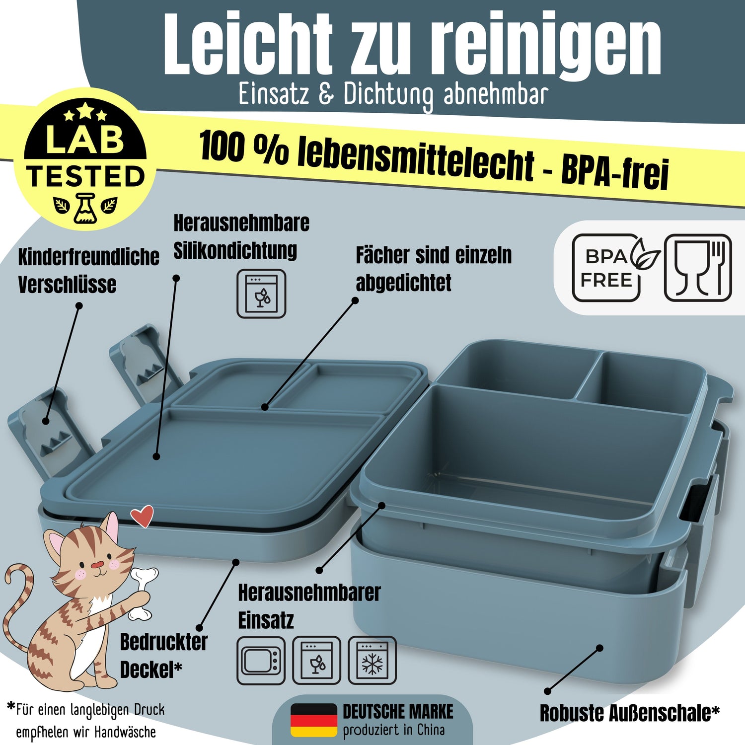 Brotdose mit Fächern, leicht &amp; auslaufsicher - Dinos blau