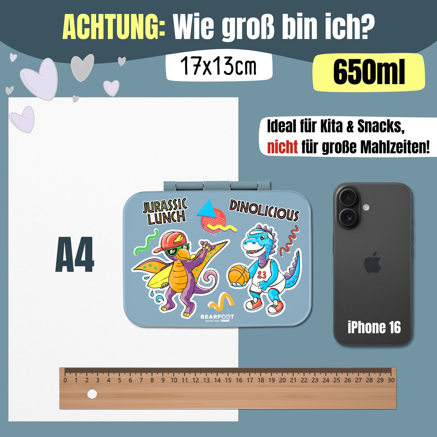 Brotdose mit Fächern, leicht &amp; auslaufsicher - Dinos blau