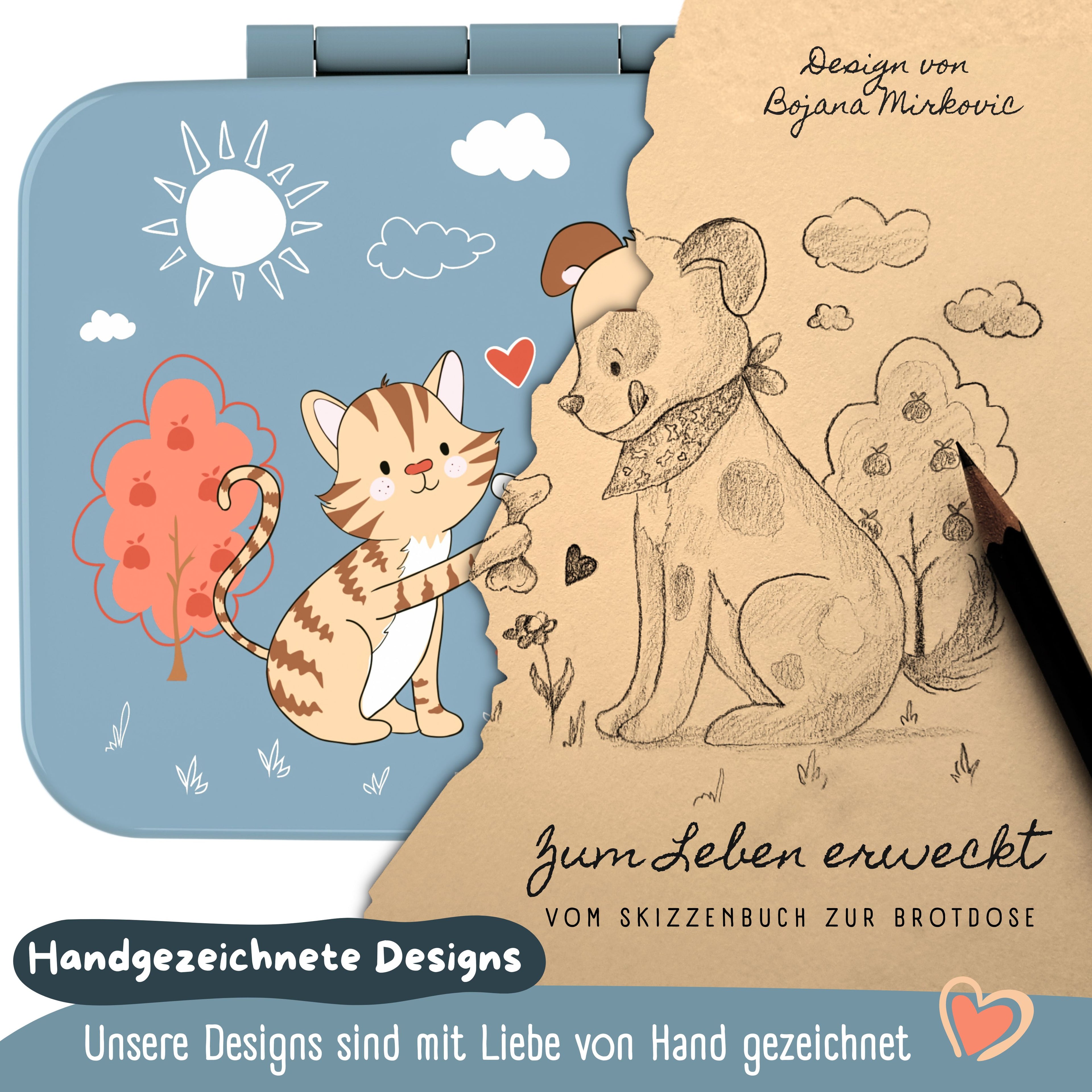 Brotdose mit Fächern, leicht &amp; auslaufsicher - Hund &amp; Katze