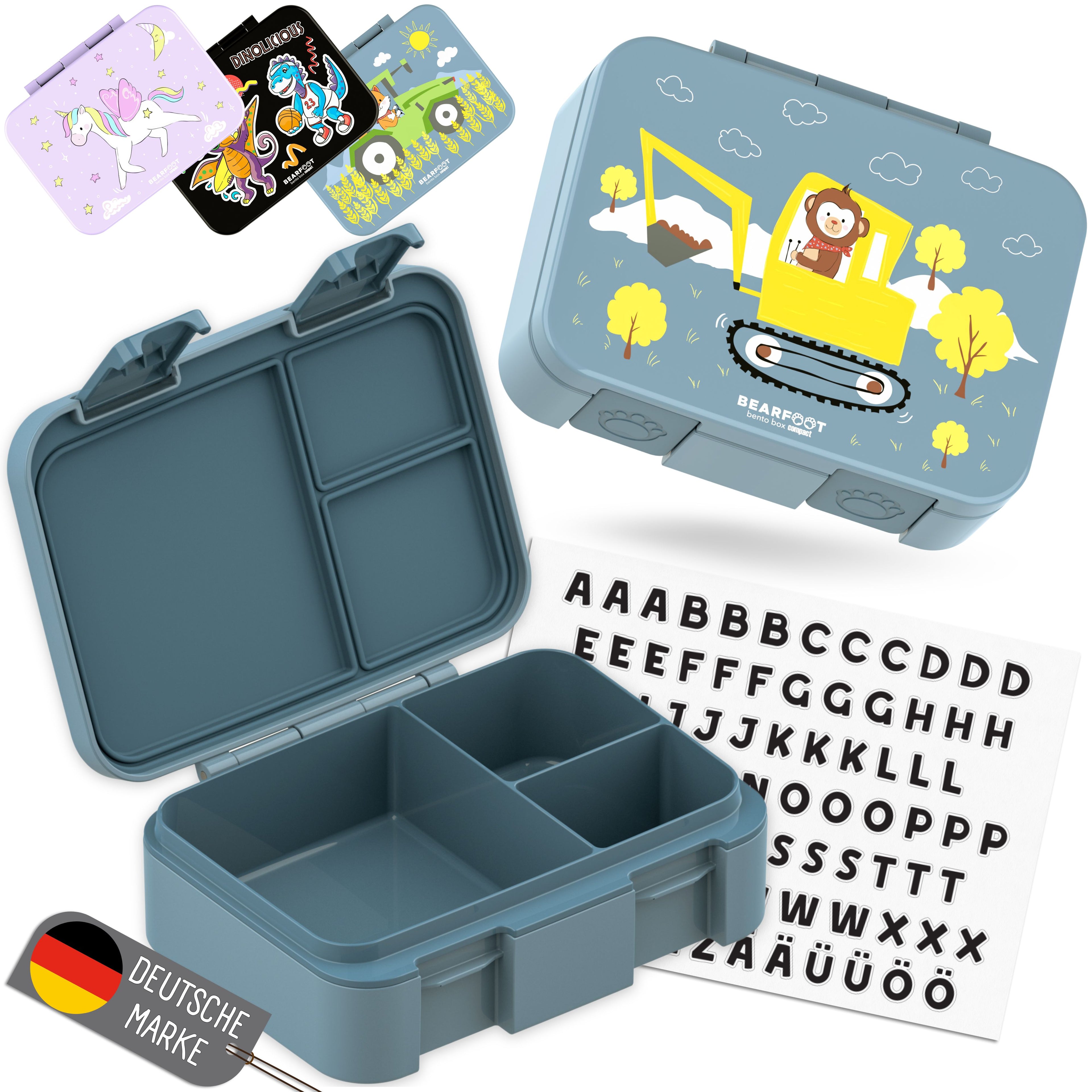 Brotdose mit Fächern, leicht &amp; auslaufsicher - Bagger blau