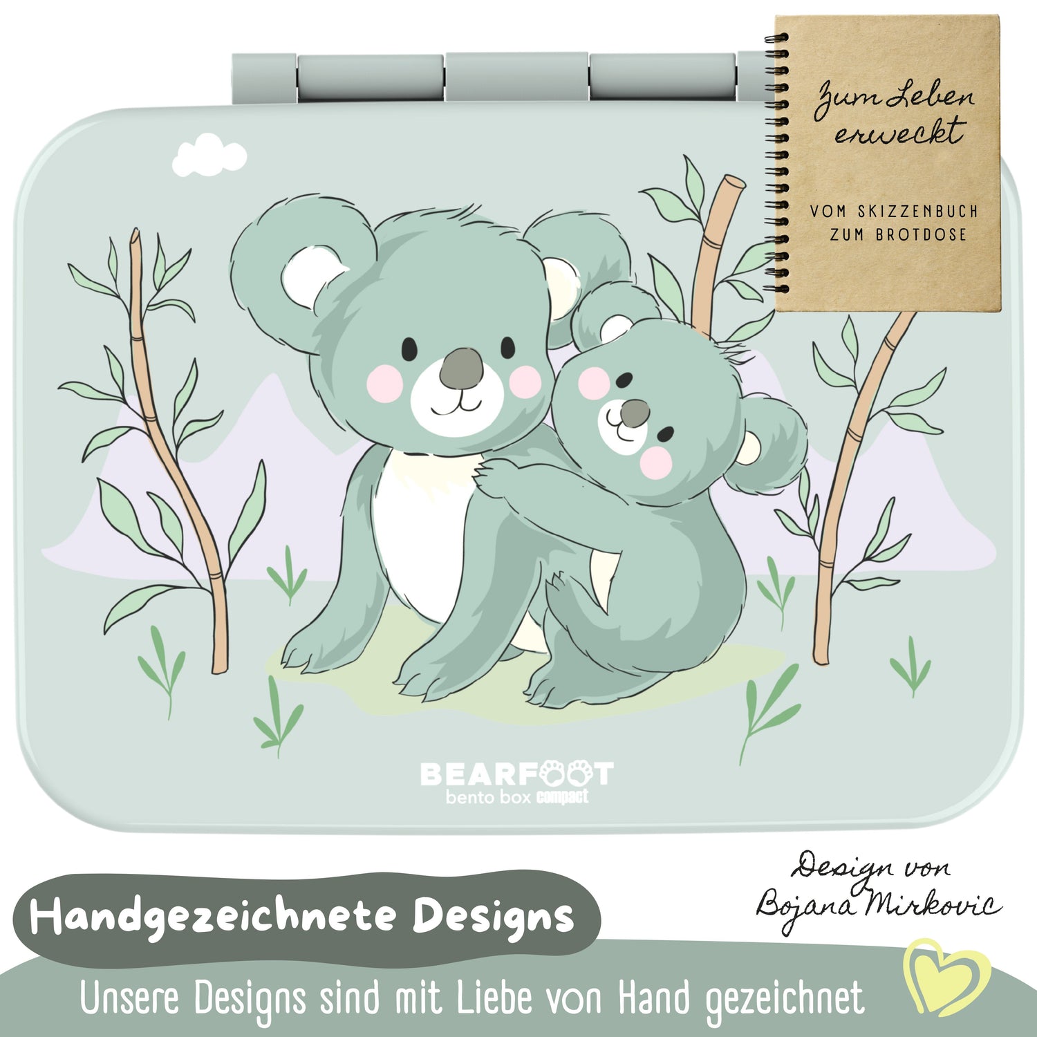 Brotdose mit Fächern, leicht &amp; auslaufsicher - Koala Salbei