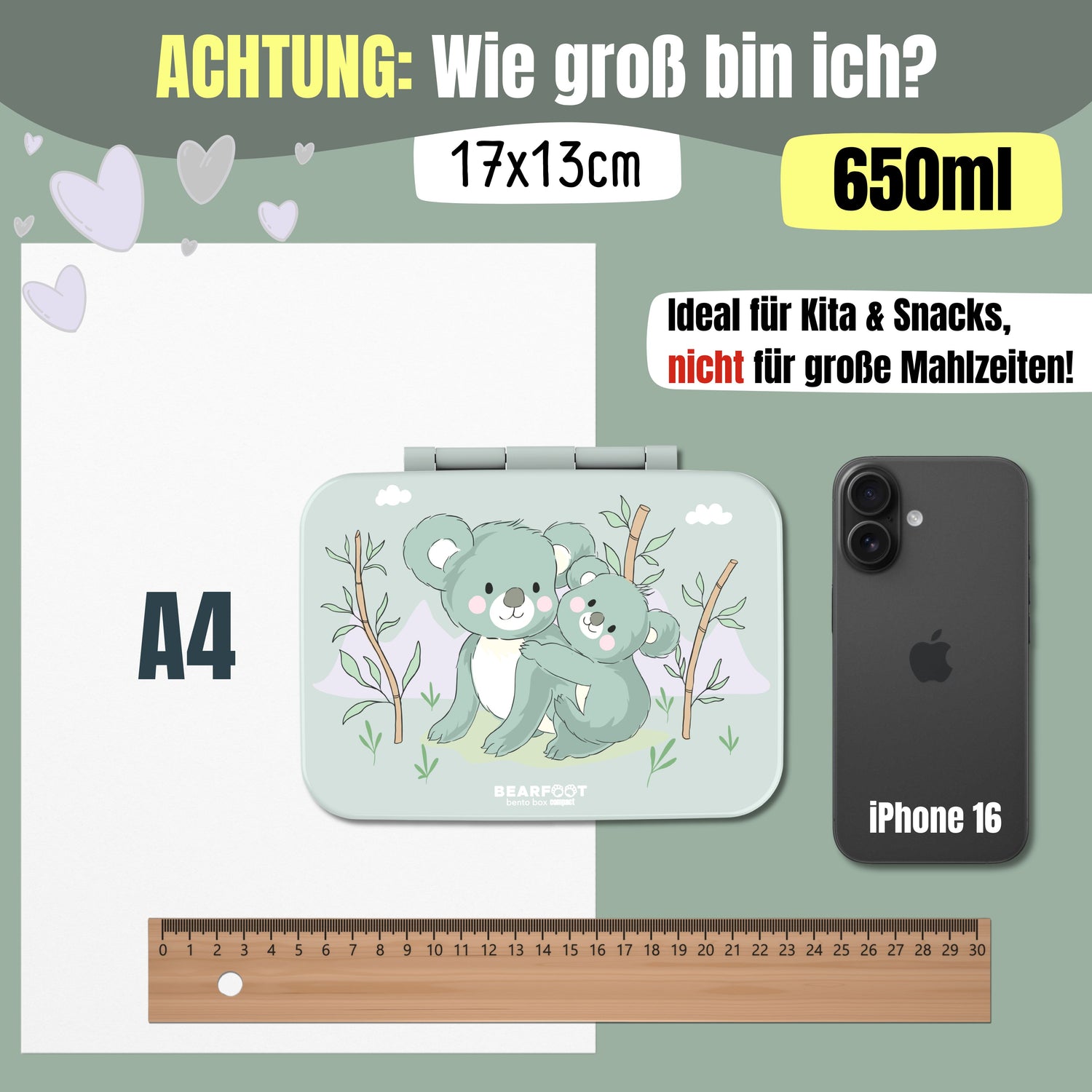 Brotdose mit Fächern, leicht &amp; auslaufsicher - Koala Salbei