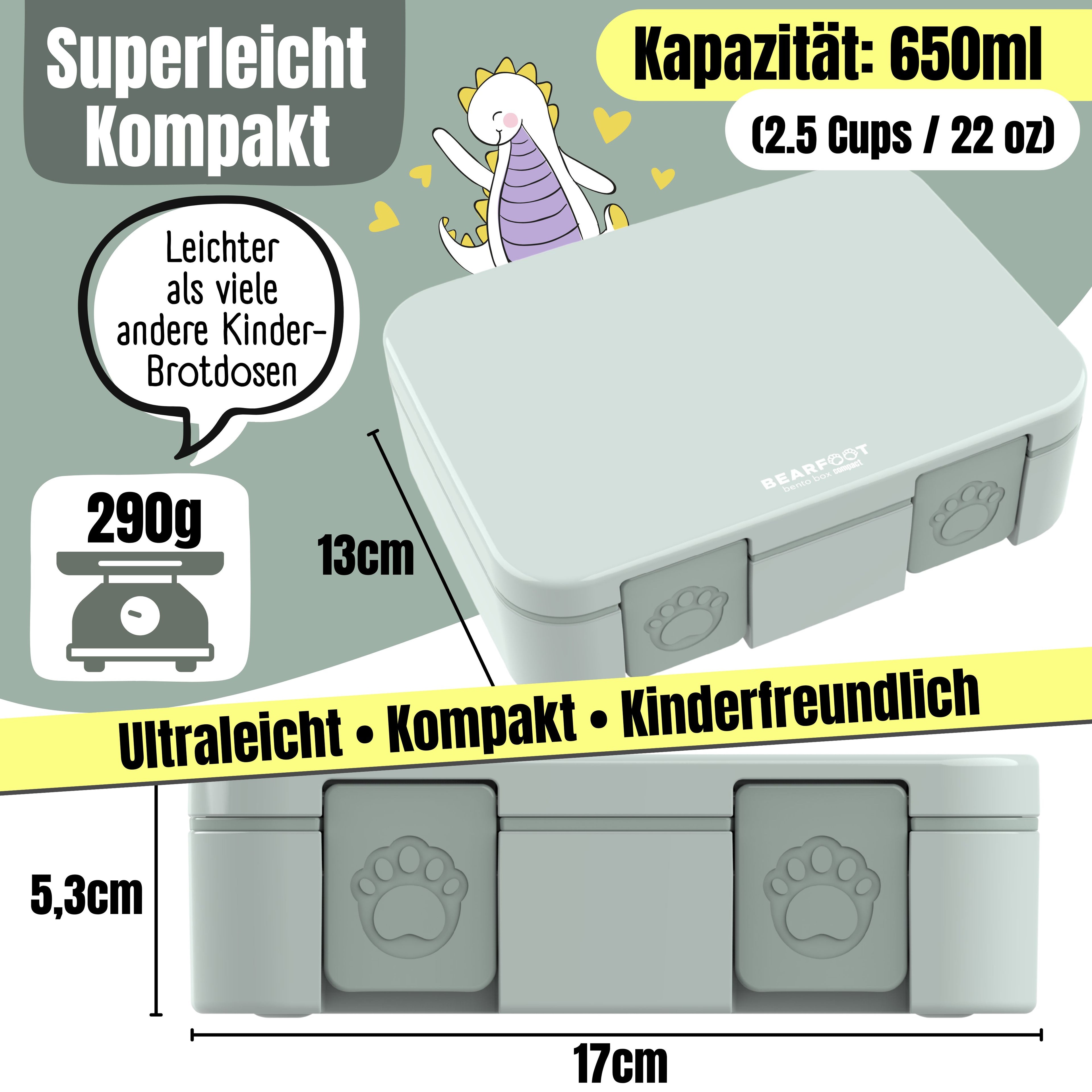 Brotdose mit Fächern, leicht &amp; auslaufsicher - Salbei