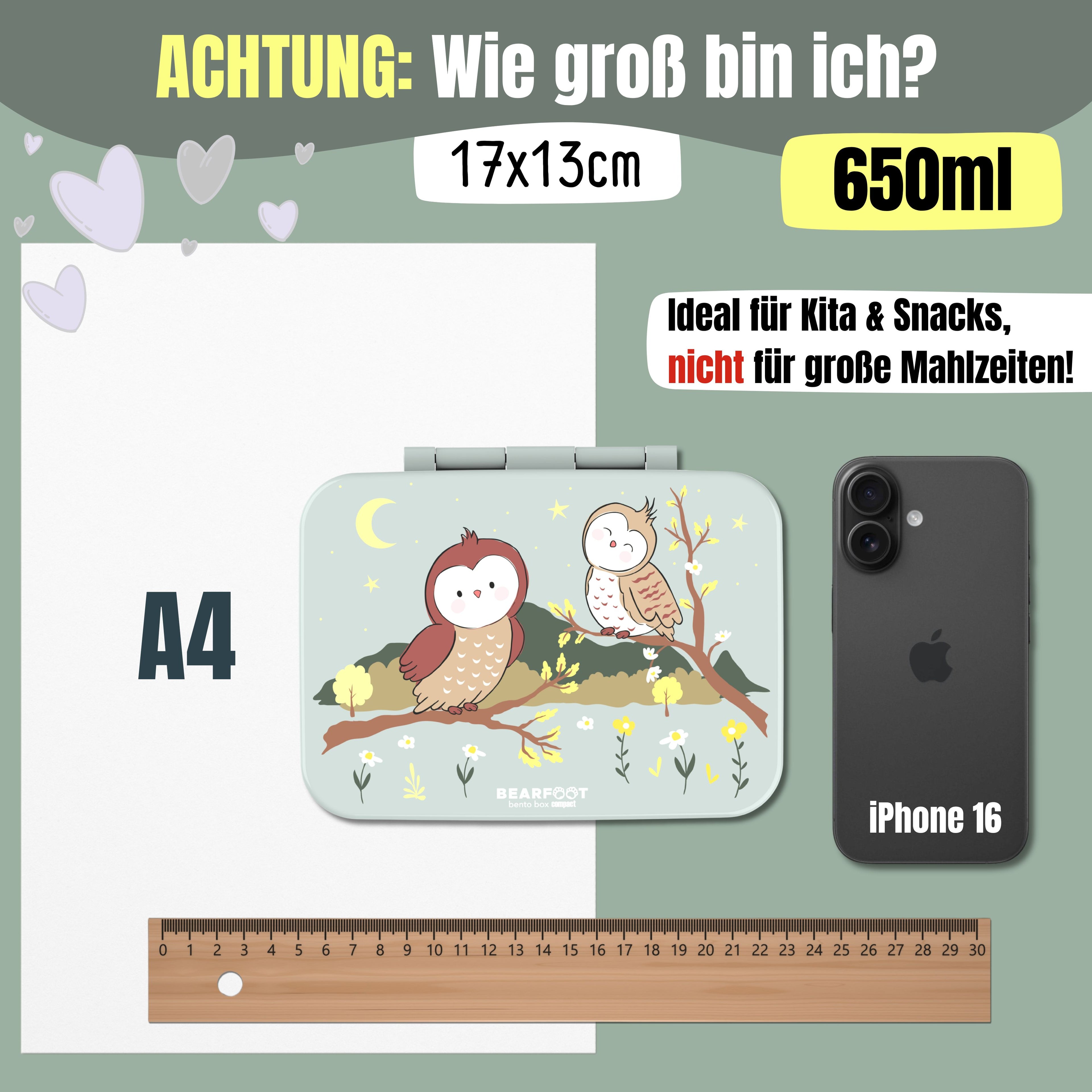 Brotdose mit Fächern, leicht &amp; auslaufsicher -Eule Salbei