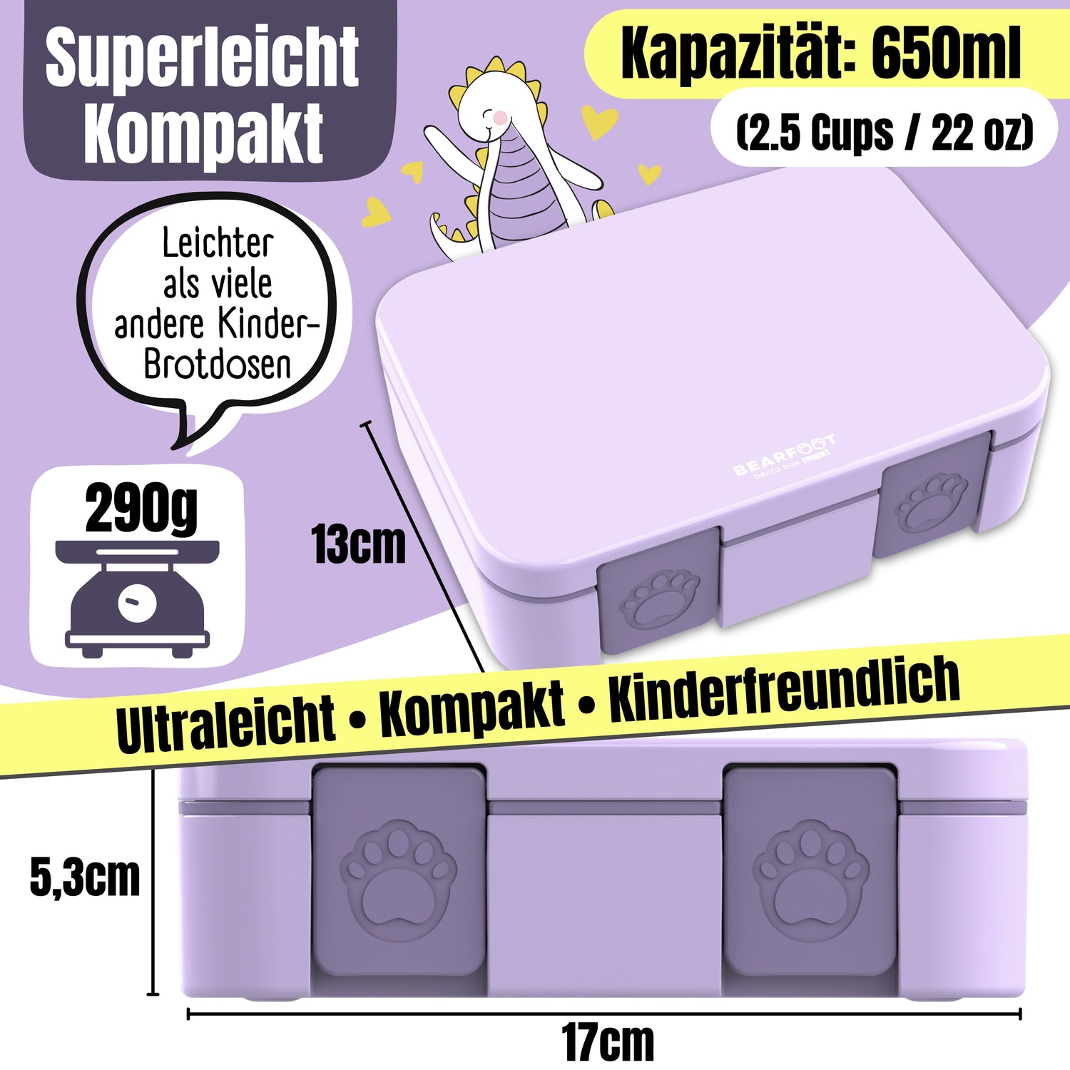 Brotdose mit Fächern, leicht &amp; auslaufsicher - lila