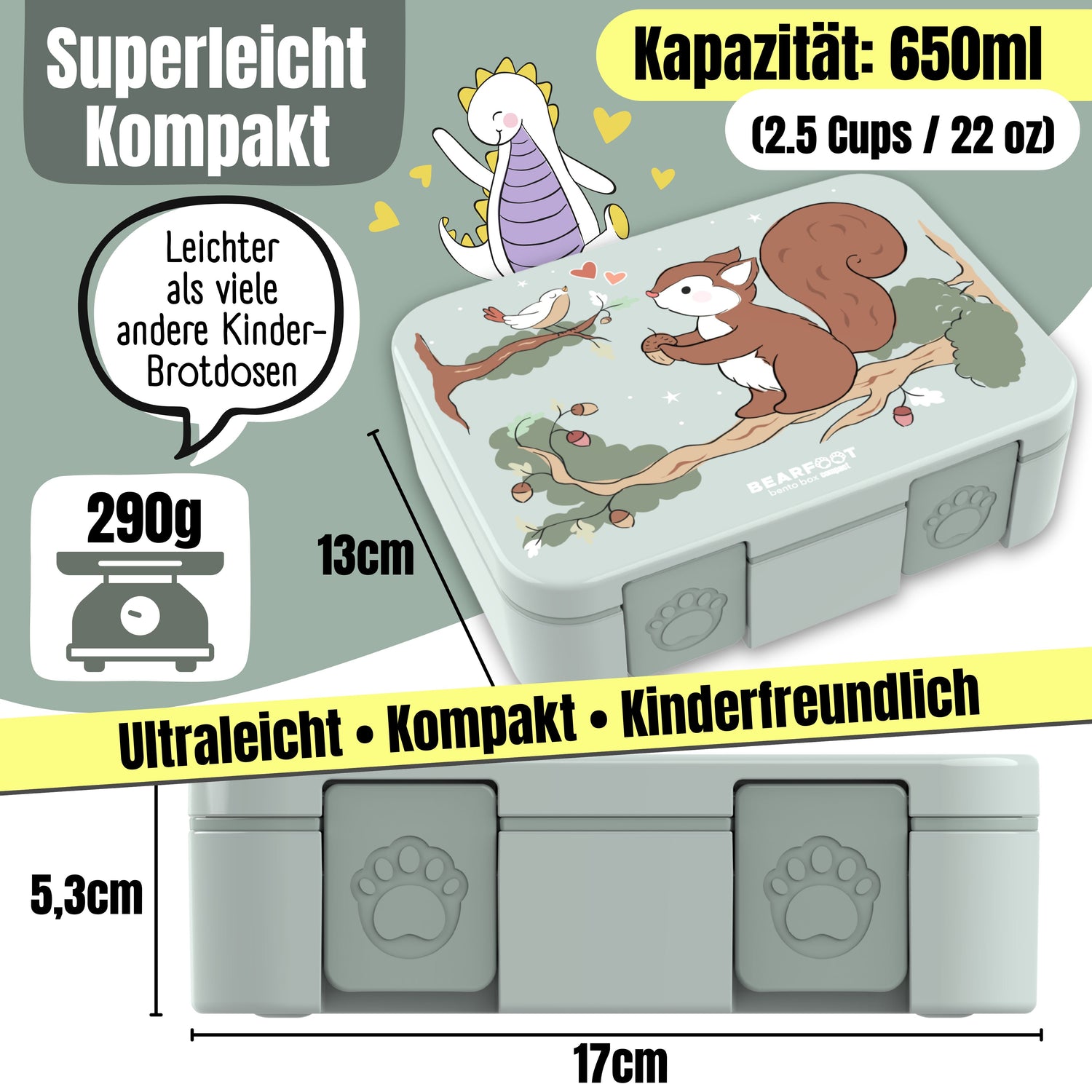 Brotdose mit Fächern, leicht - Eichhörnchen Salbei