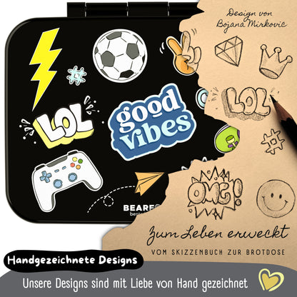 Brotdose mit Fächern, leicht &amp; auslaufsicher - Sticker schwarz