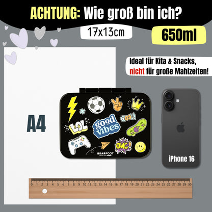 Brotdose mit Fächern, leicht &amp; auslaufsicher - Sticker schwarz