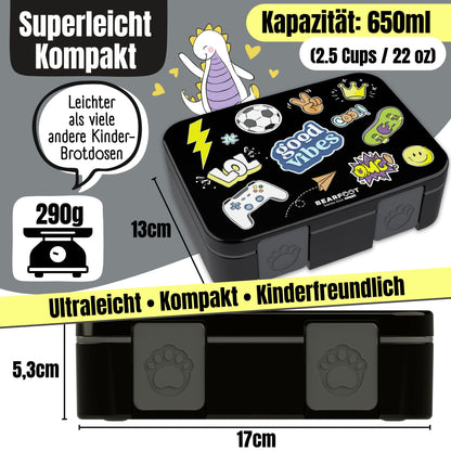 Brotdose mit Fächern, leicht &amp; auslaufsicher - Sticker schwarz