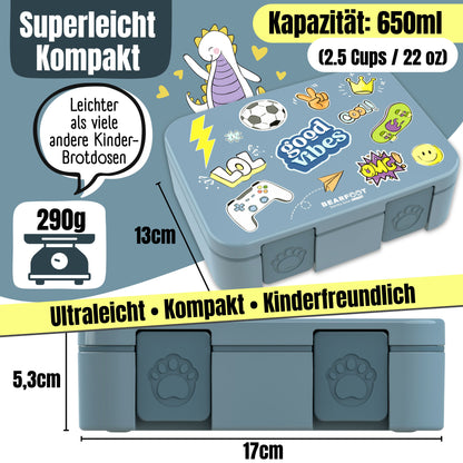 Brotdose mit Fächern, leicht &amp; auslaufsicher - Sticker blau