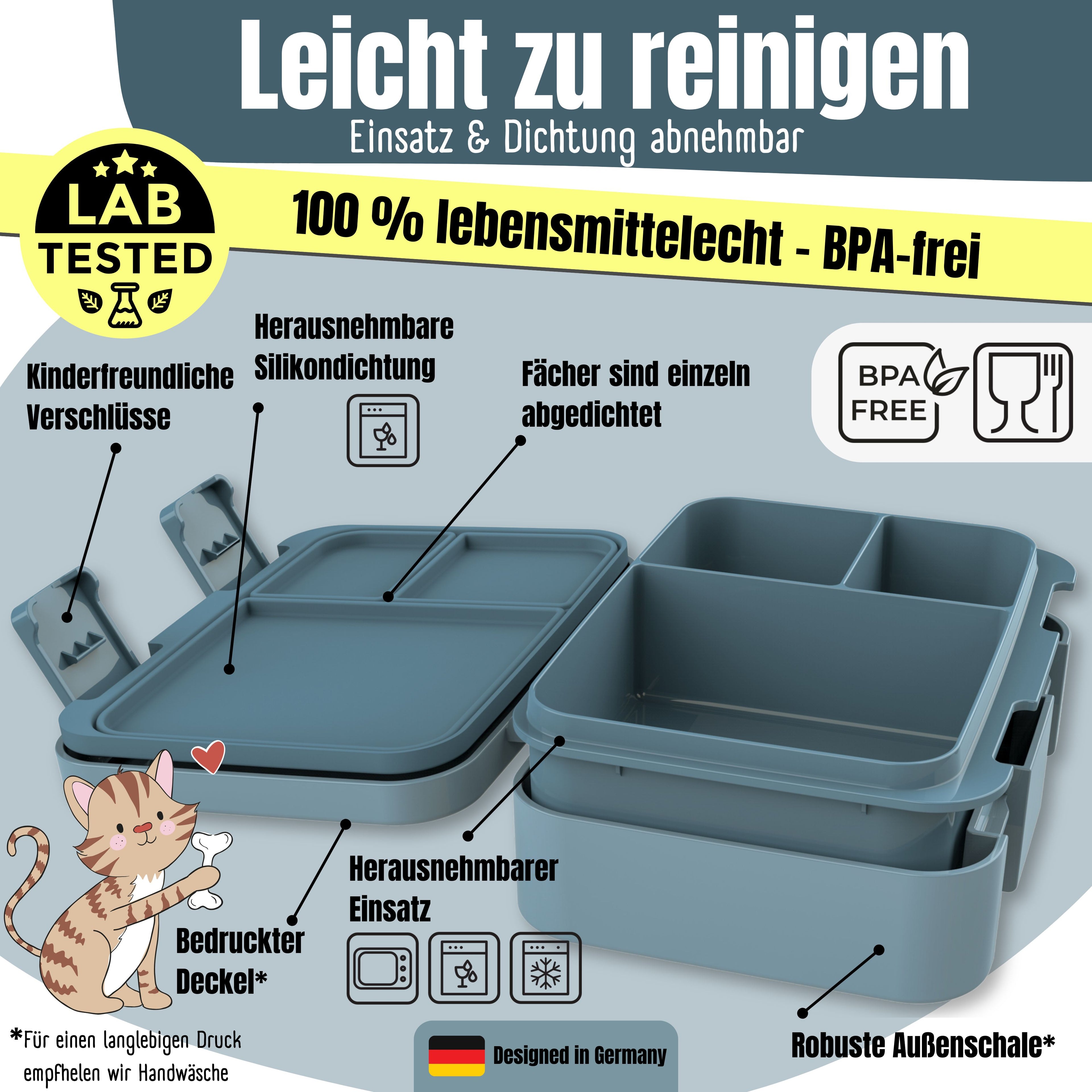 Brotdose mit Fächern, leicht &amp; auslaufsicher - Hund &amp; Katze