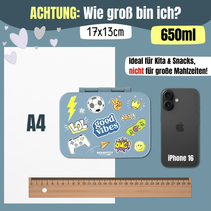 Brotdose mit Fächern, leicht &amp; auslaufsicher - Sticker blau