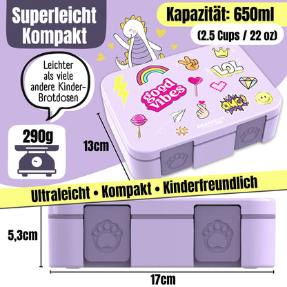 Brotdose mit Fächern, leicht &amp; auslaufsicher - Sticker lila