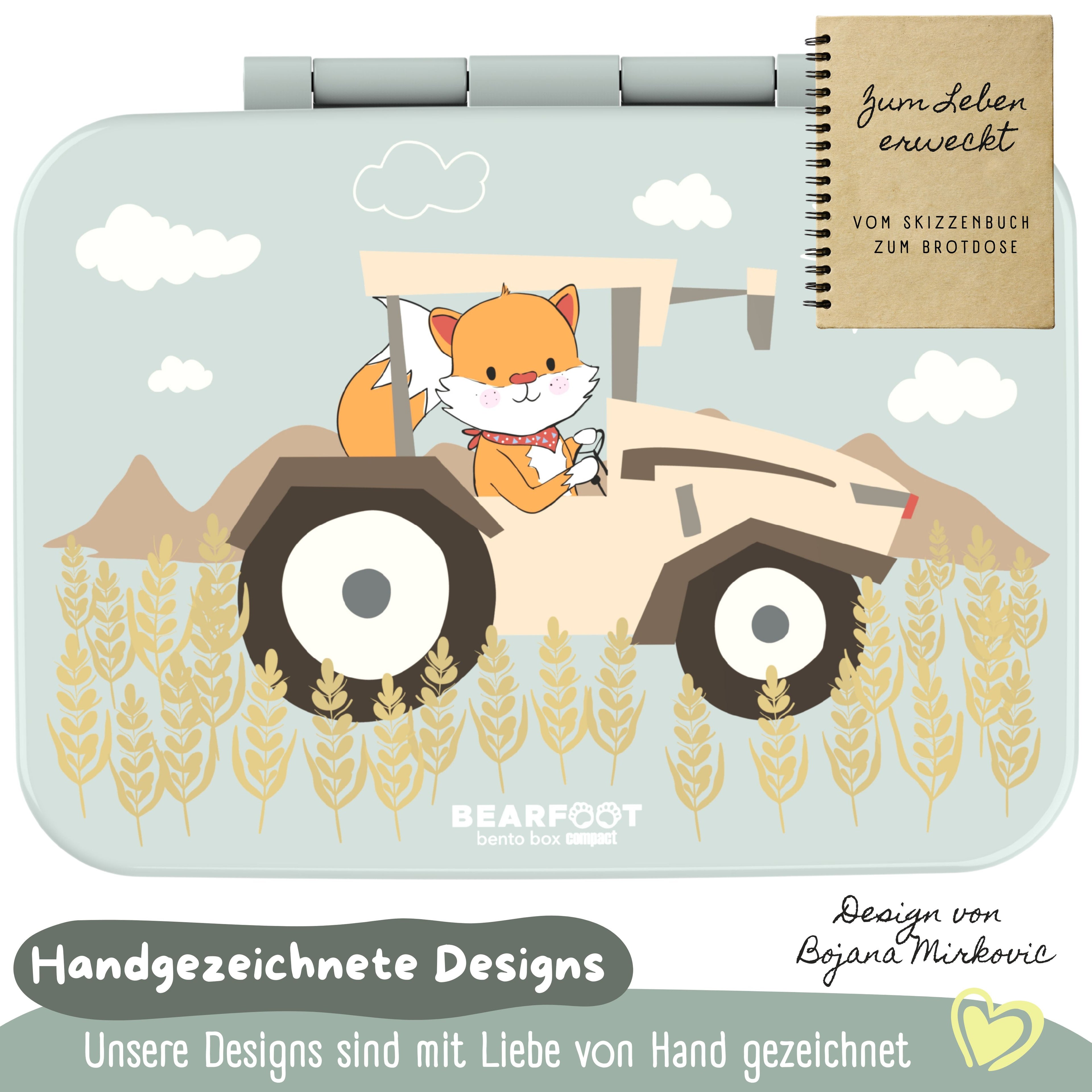Brotdose mit Fächern, leicht &amp; auslaufsicher -Traktor Salbei