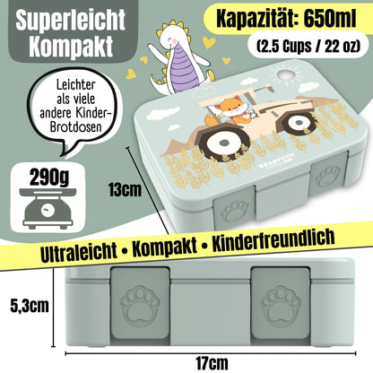 Brotdose mit Fächern, leicht &amp; auslaufsicher -Traktor Salbei