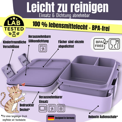 Brotdose mit Fächern, leicht &amp; auslaufsicher - Einhorn lila