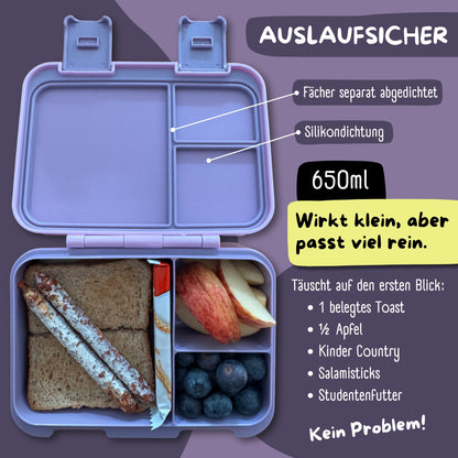 Brotdose mit Fächern, auslaufsicher - Hund &amp; Katze lila