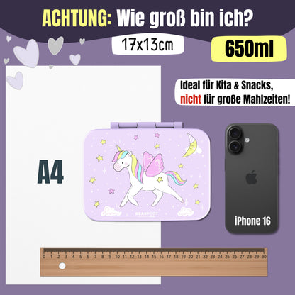 Brotdose mit Fächern, leicht &amp; auslaufsicher - Einhorn lila