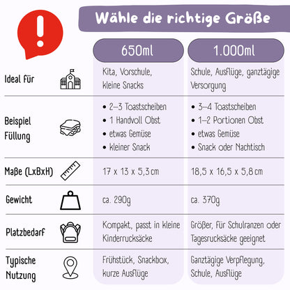 Brotdose mit Fächern, leicht &amp; auslaufsicher - Einhorn lila
