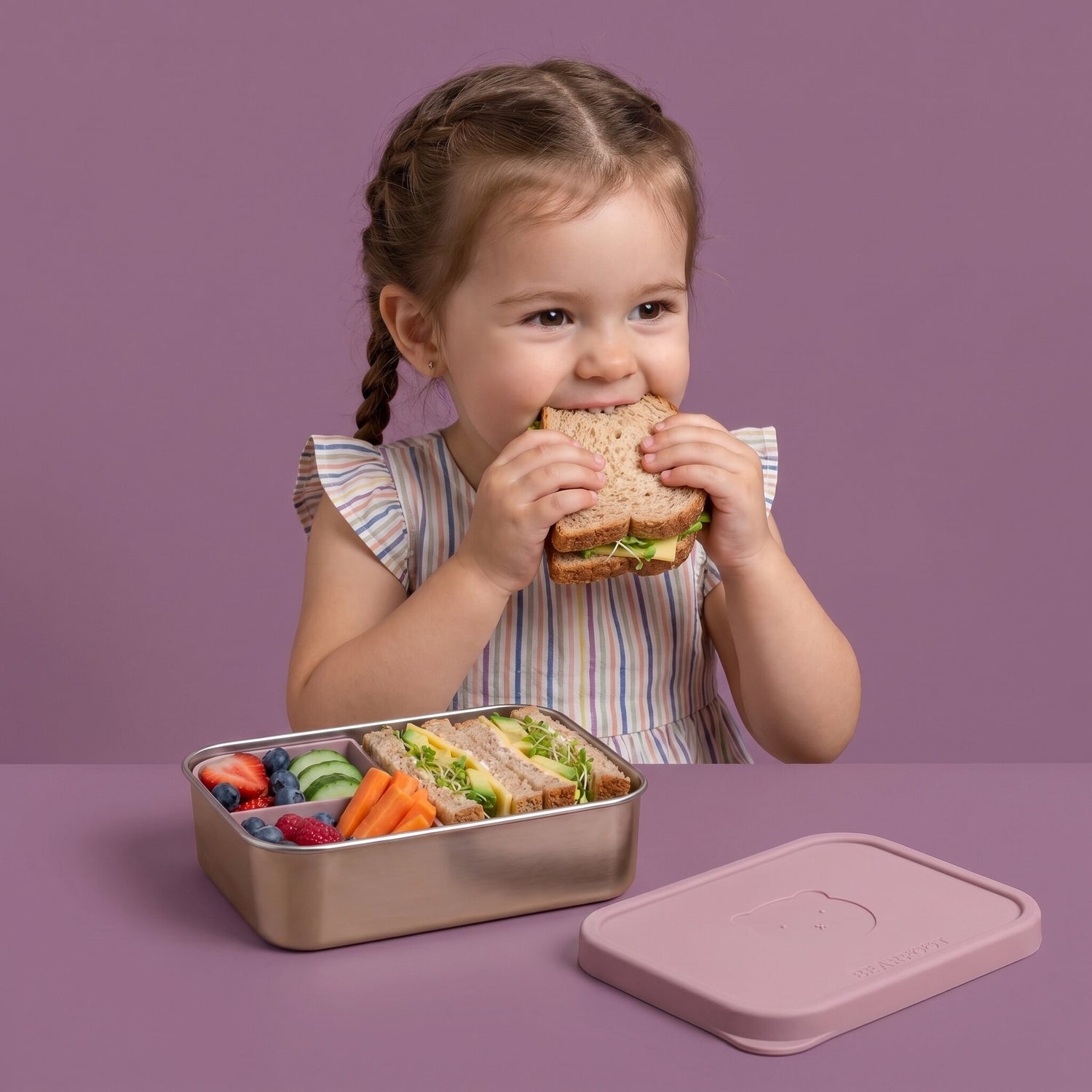 Brotdose Kinder Edelstahl mit Silikoneinsatz - Rosa
