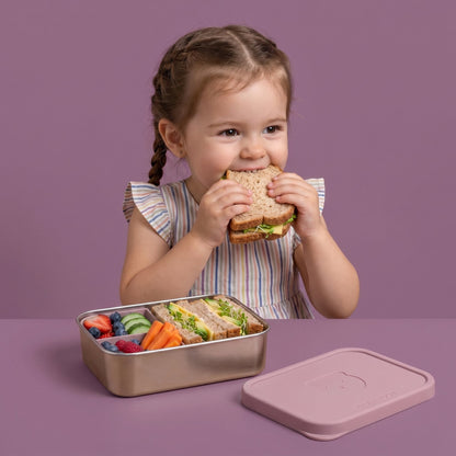 Brotdose Kinder Edelstahl mit Silikoneinsatz - Rosa