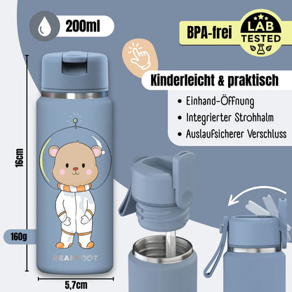 TINY Thermo Kinder Trinkflasche Edelstahl - Astro Bär blau