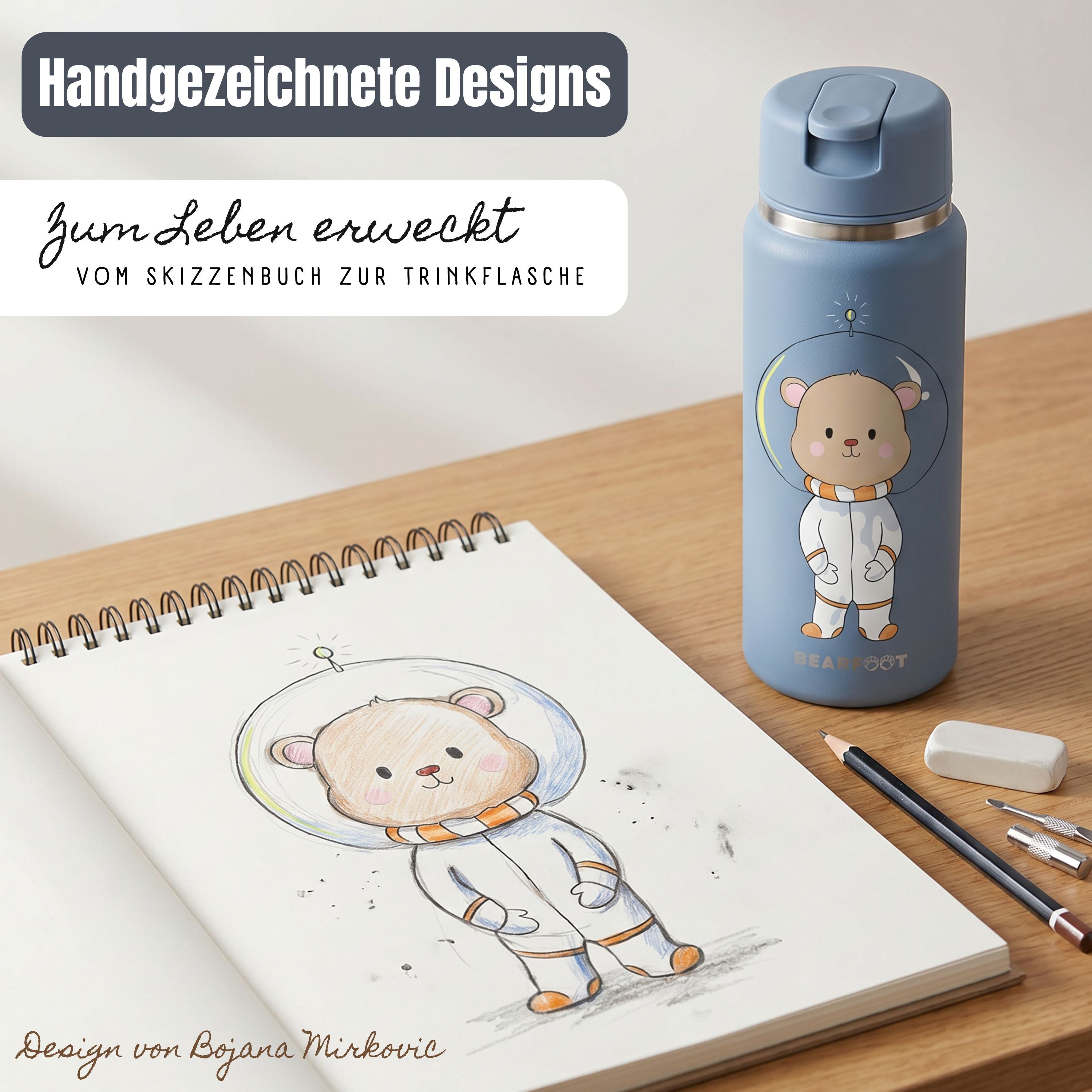 TINY Thermo Kinder Trinkflasche Edelstahl - Astro Bär blau