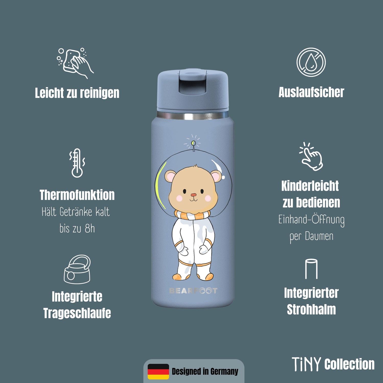 TINY Thermo Kinder Trinkflasche Edelstahl - Astro Bär blau
