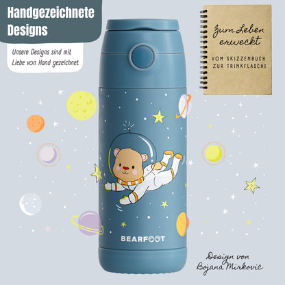 Thermo Kinder Trinkflasche Edelstahl - Astro Bär blau
