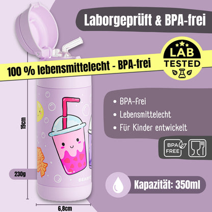 Thermo Kinder Trinkflasche Edelstahl - BubbleTea lila