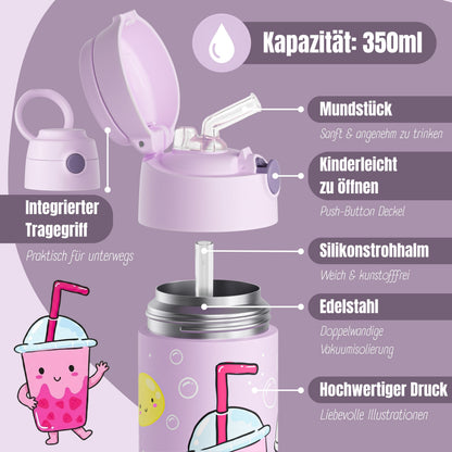 Thermo Kinder Trinkflasche Edelstahl - BubbleTea lila