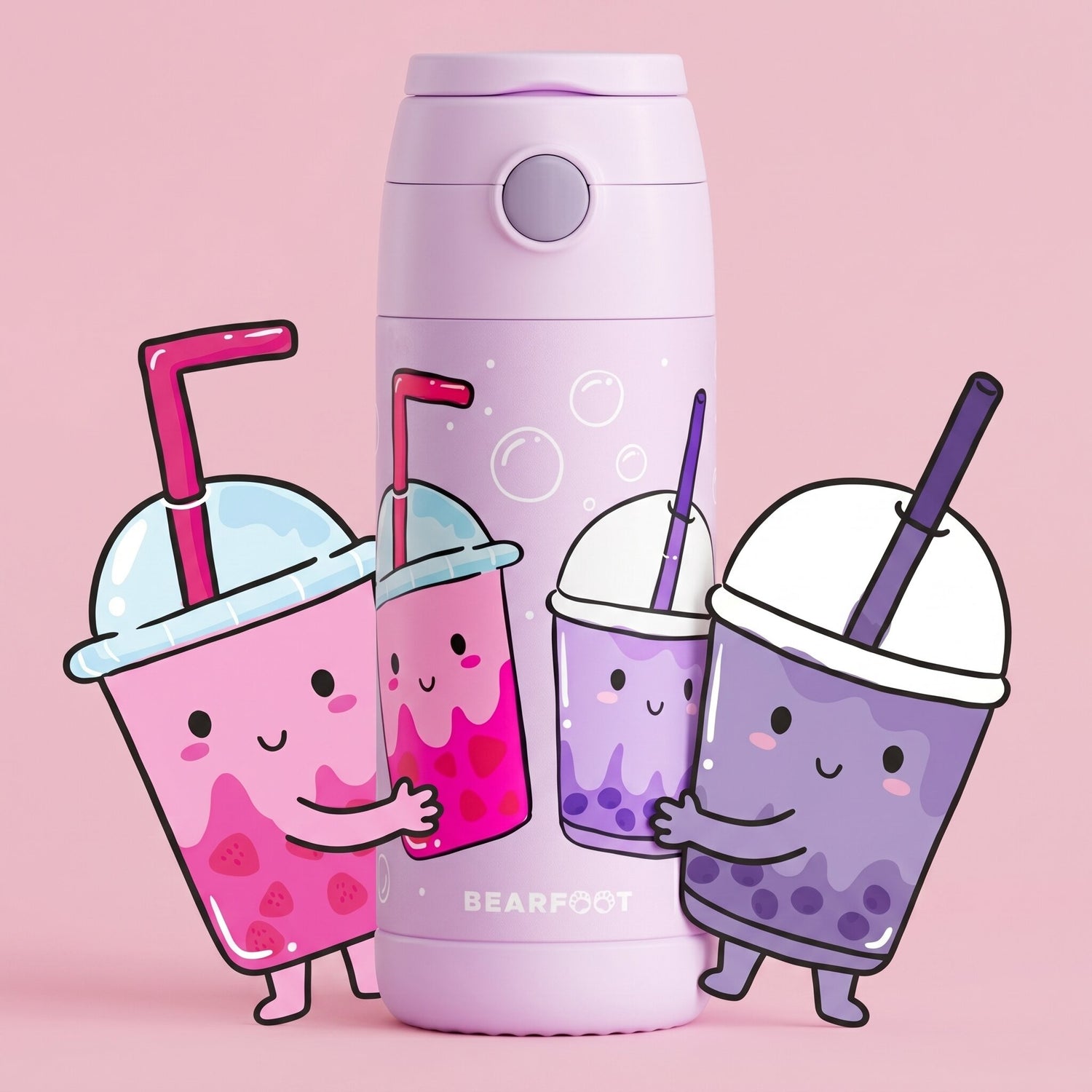 Thermo Kinder Trinkflasche Edelstahl - BubbleTea lila