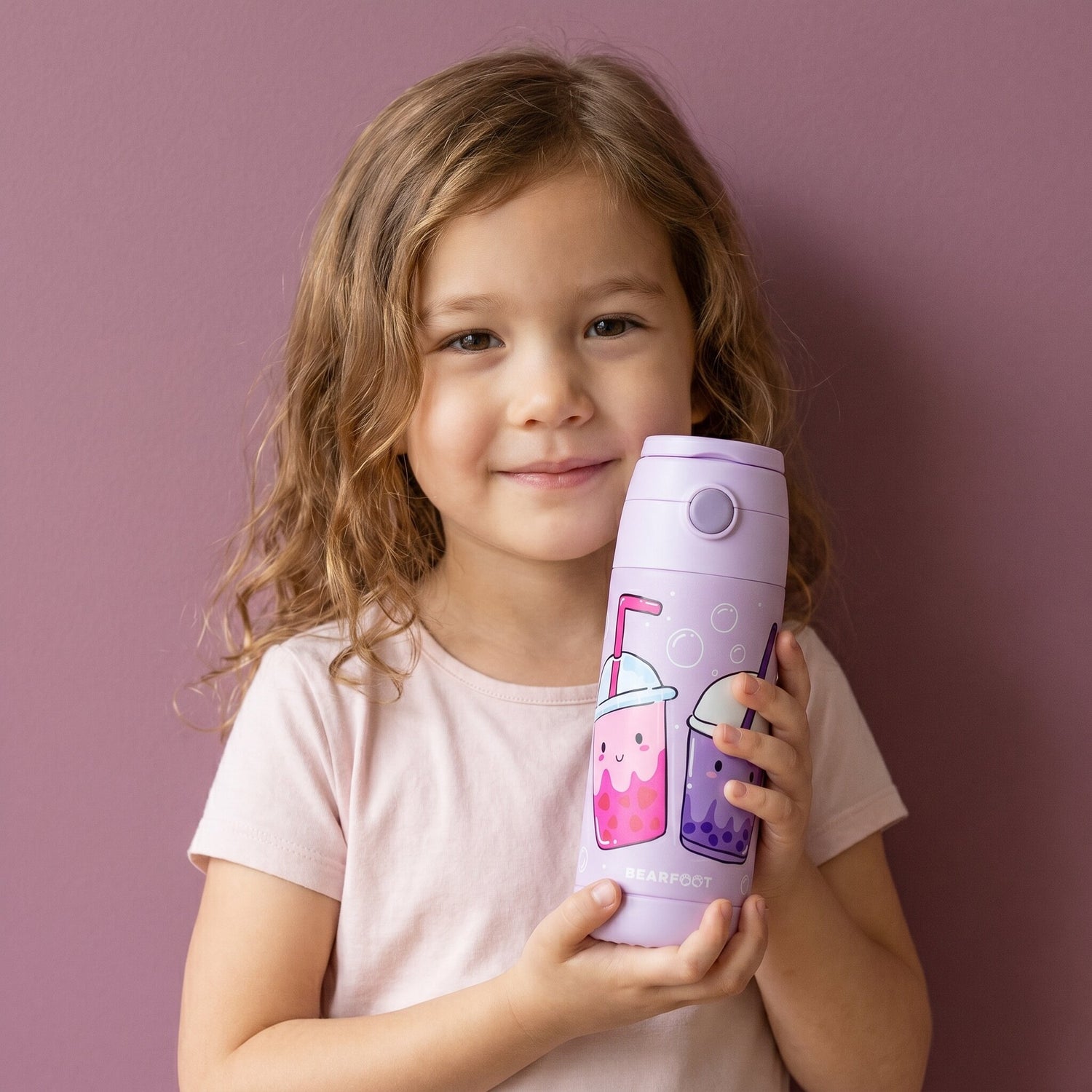 Thermo Kinder Trinkflasche Edelstahl - BubbleTea lila