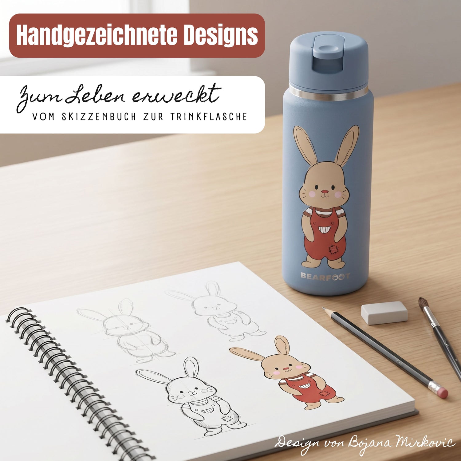 TINY Thermo Kinder Trinkflasche Edelstahl - Hase