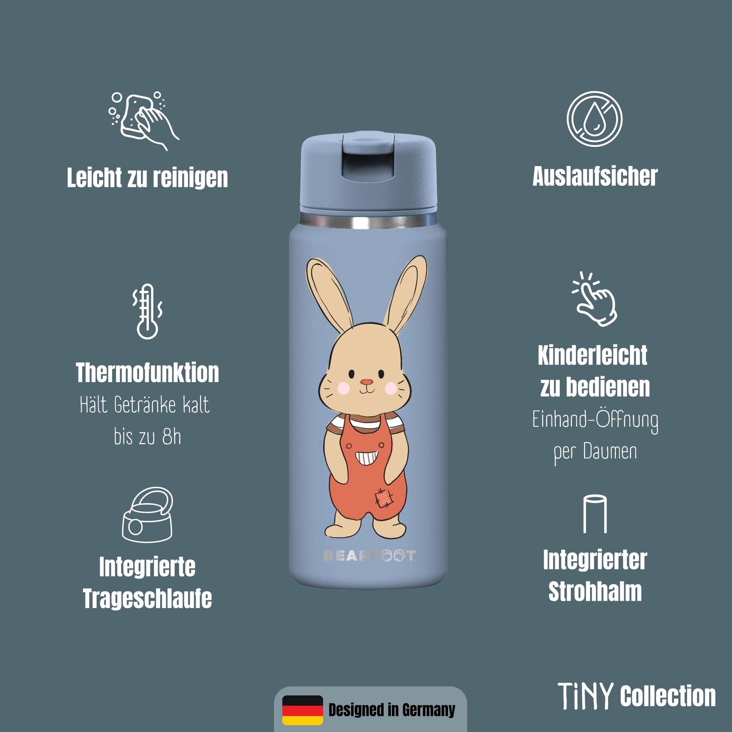 TINY Thermo Kinder Trinkflasche Edelstahl - Hase