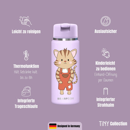 TINY Thermo Kinder Trinkflasche Edelstahl - Katze lila