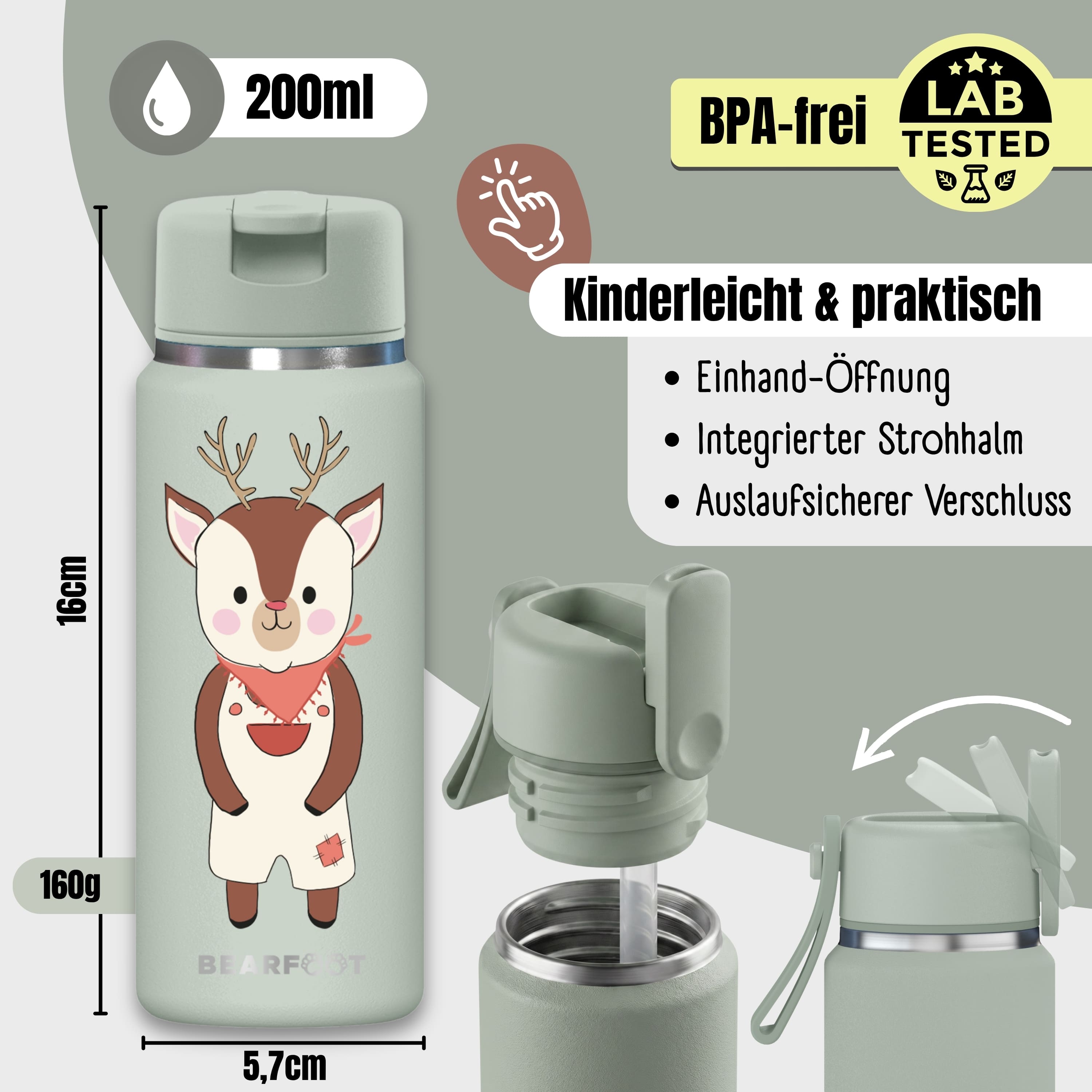 TINY Thermo Kinder Trinkflasche Edelstahl - Reh