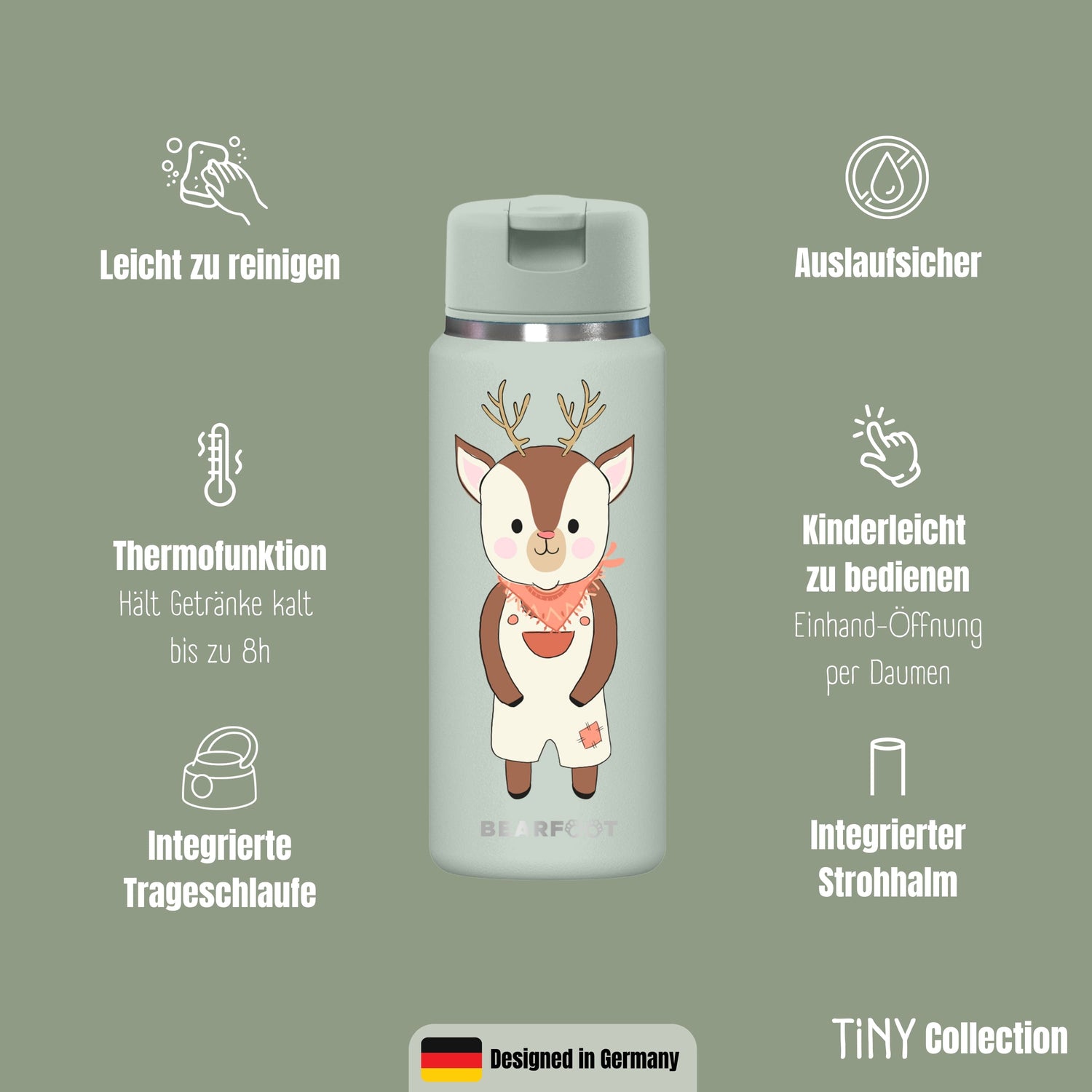 TINY Thermo Kinder Trinkflasche Edelstahl - Reh