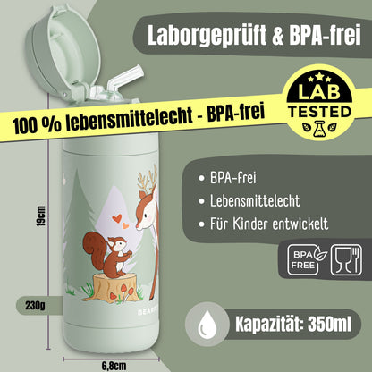 Thermo Kinder Trinkflasche Edelstahl - Reh grün