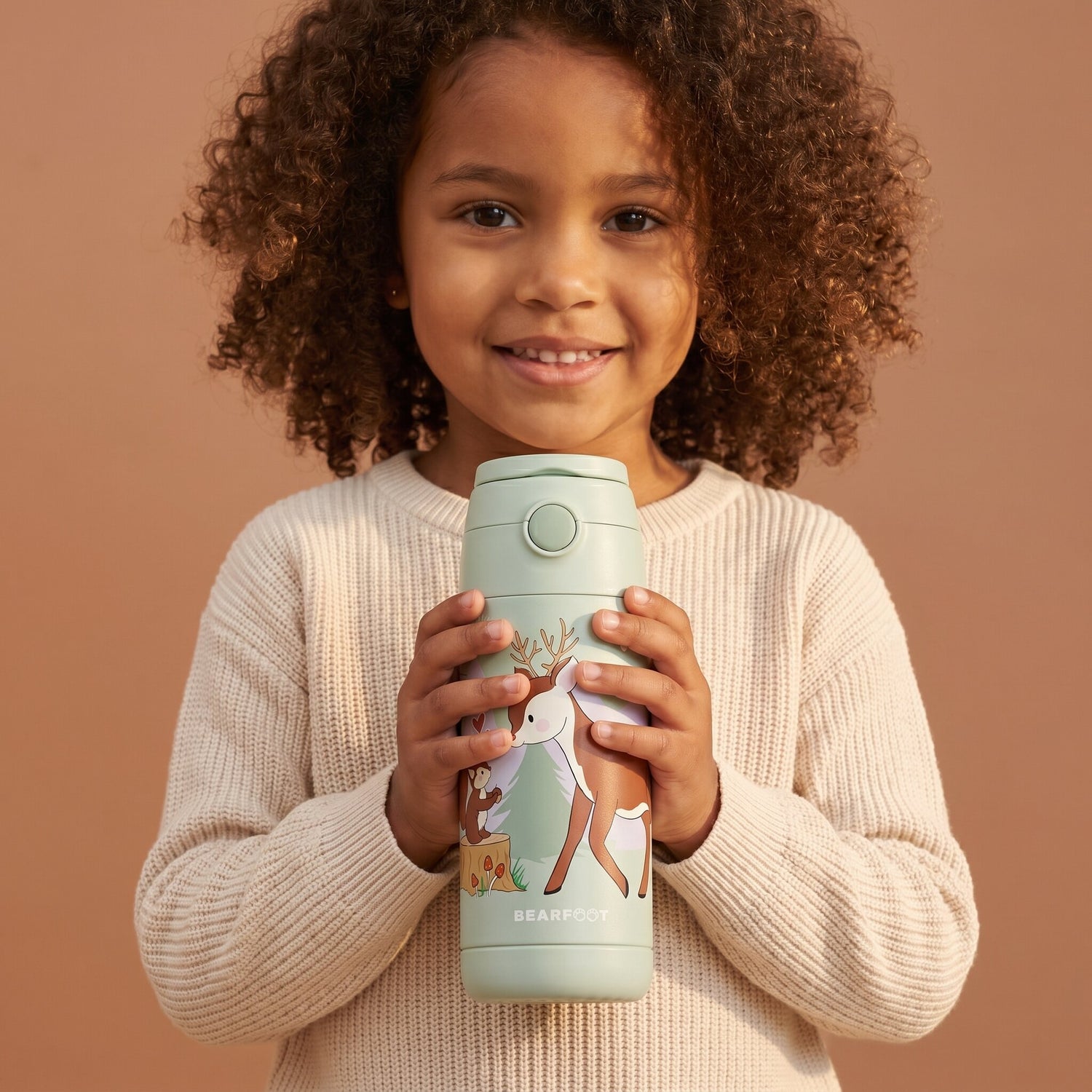 Thermo Kinder Trinkflasche Edelstahl - Reh grün