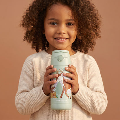 Thermo Kinder Trinkflasche Edelstahl - Reh grün