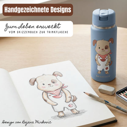 TINY Thermo Kinder Trinkflasche Edelstahl - Hund blau