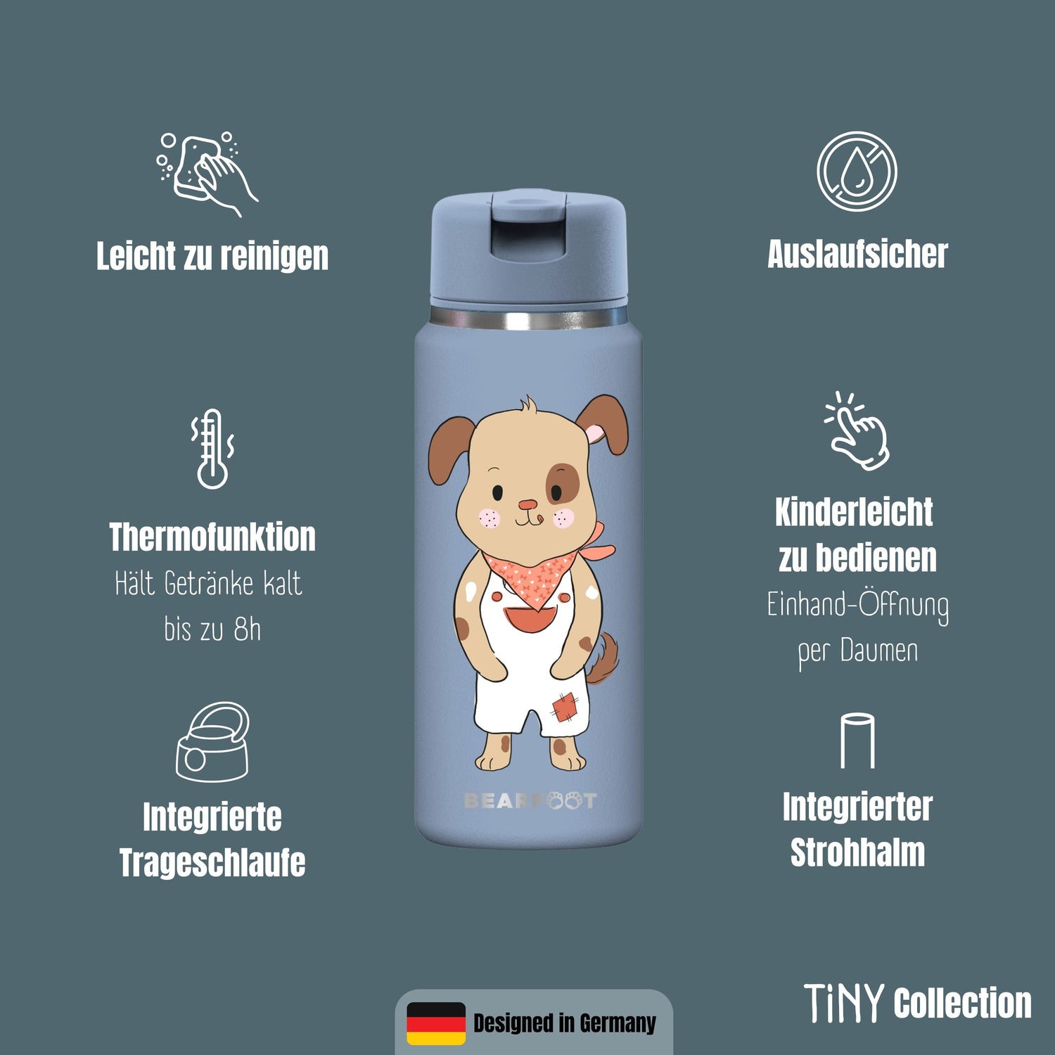 TINY Thermo Kinder Trinkflasche Edelstahl - Hund blau