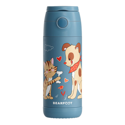 Thermo Kinder Trinkflasche Edelstahl - Hund &amp; Katze blau